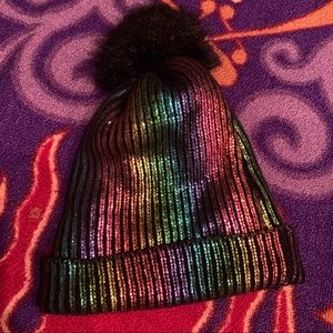 Rainbow sequin Pom Pom Beanie, very soft plush inside!